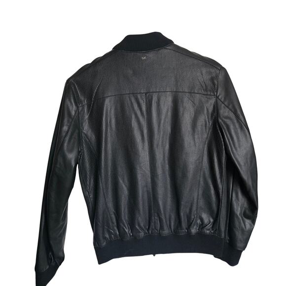 Michael Kors Black Faux Leather Perforated Moto Jacket Cuffed Size Medium - Picture 4 of 10
